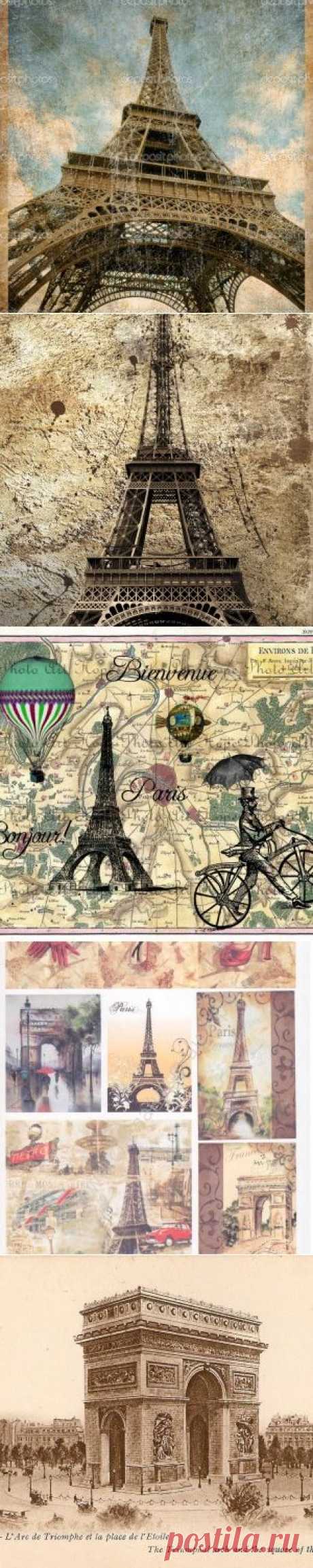 Винтажные картинки для творчества - postcard of Eiffel tower in Paris