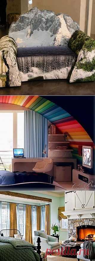 Креативный диванчик, потолок-радуга, идеи скрытого размещения телевизора и другие полезности.