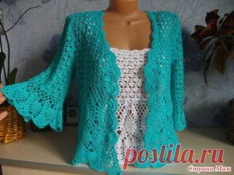 Жакет - болеро крючком (летний). Комплект - жакет, топ, юбка // Knit crochet top jacket skirt bolero