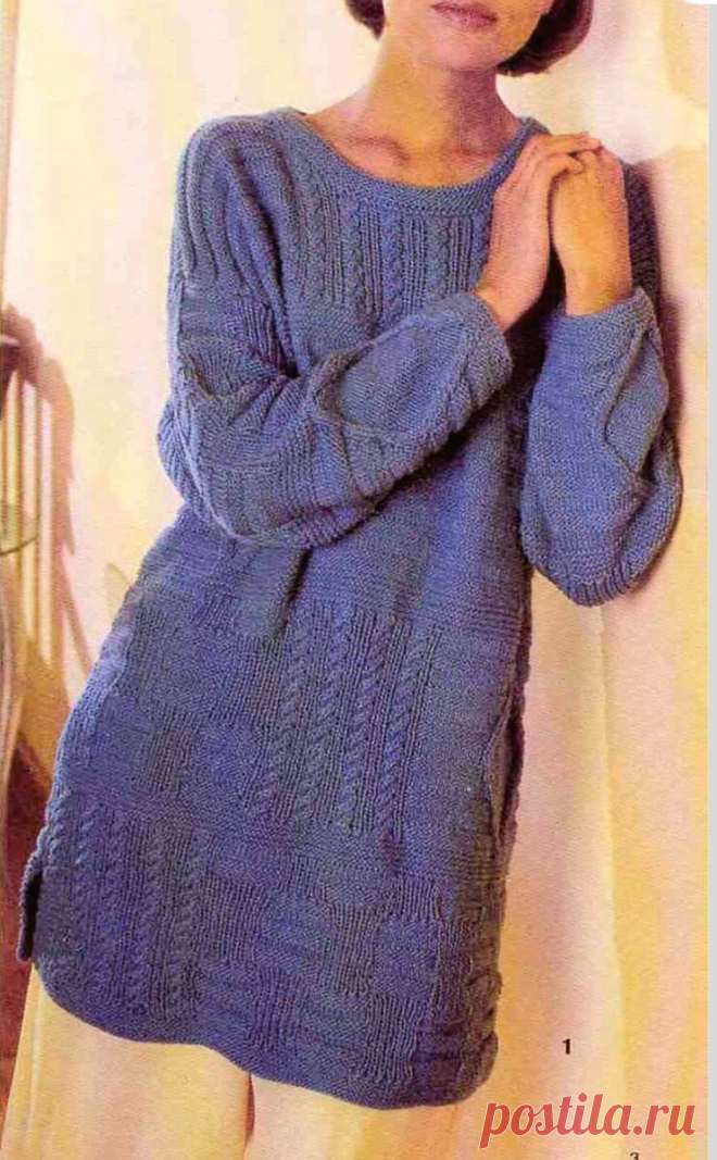 Туника миксом узоров, с боковыми разрезами. Спицами. / Knit: всё про вязание | Дзен