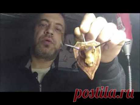 Голова быка - ореховый спил, ясень, эбен. Резьба по дереву