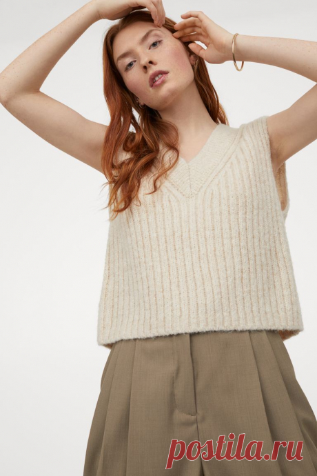 Ribbed Sweater Vest - Natural white - Ladies | H&M US