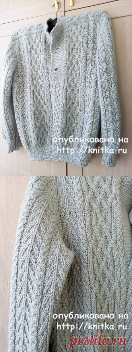 Мужской свитер спицами с аранами. Работа Татьяны Ивановны, Вязание для мужчин спицами