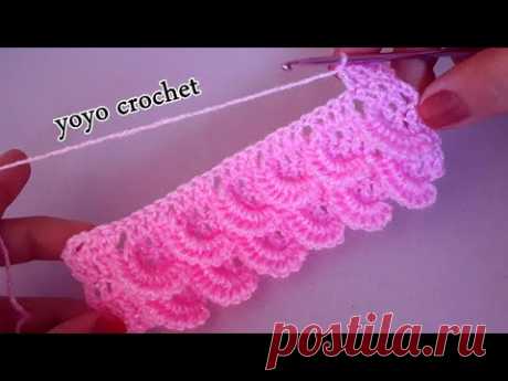 غرز كروشية : كروشية غرزة المراوح المجسمة سهلة للكثير من المشاريع - crochet stitches#يويو​ كروشية