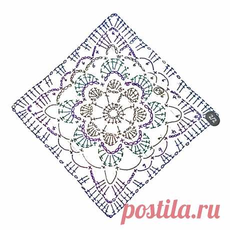 Квадратный мотив крючком с цветком внутри + Схема + Результат | Наталья Ач - Вяжем и отдыхаем | Дзен