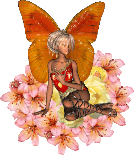 Девочка эльф с крыльями бабочки сидит на цветке, Бабочки на цветах Анимация, анимашки в гостевую бесплатно