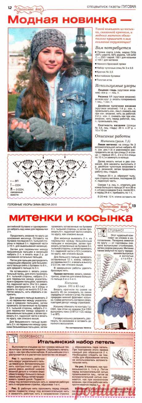 Комплект: косынка связанная крючком и митенки