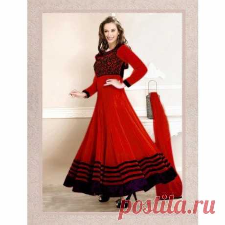 11101_Evelyn sharma Red Embroidered Ankle length anarkali suit-Online Shopping-3