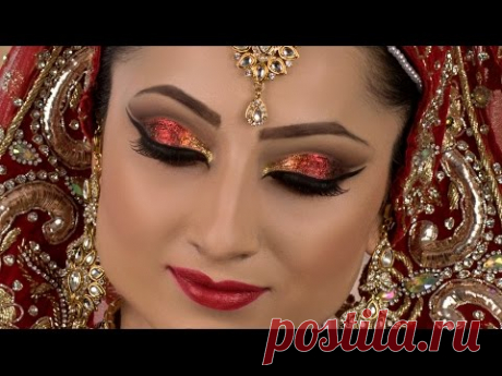 Bold Traditional Asian Bridal Red Glitter Makeup - YouTube