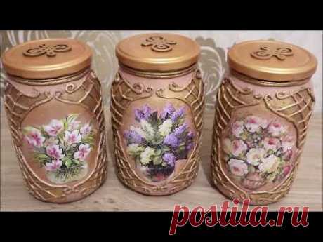 # 4 DIY decor | Recycled glass jars|Decoupage of Kitchen Cans