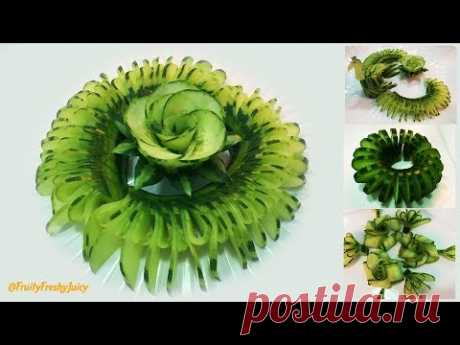 4 Beautiful Cucumber Garnishes For Hotel & Restaurant Food Designs & Decorations