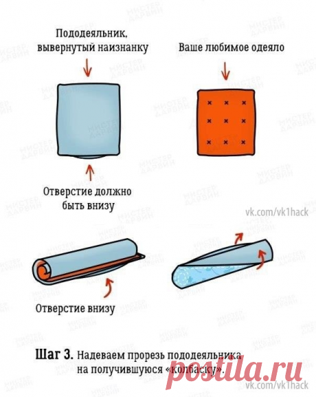 Легкий способ заправить одеяло в пододеяльник