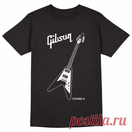 Мужская футболка «Gibson Flying V. Гитара. Guitar. Гибсон. Rock.» цвет черный - дизайнер принта Kaplio