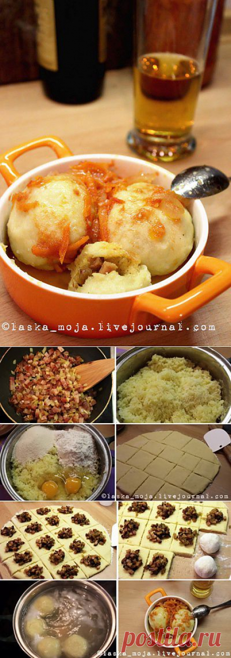 Чешские картофельные кнедлики с копченым мясом.
