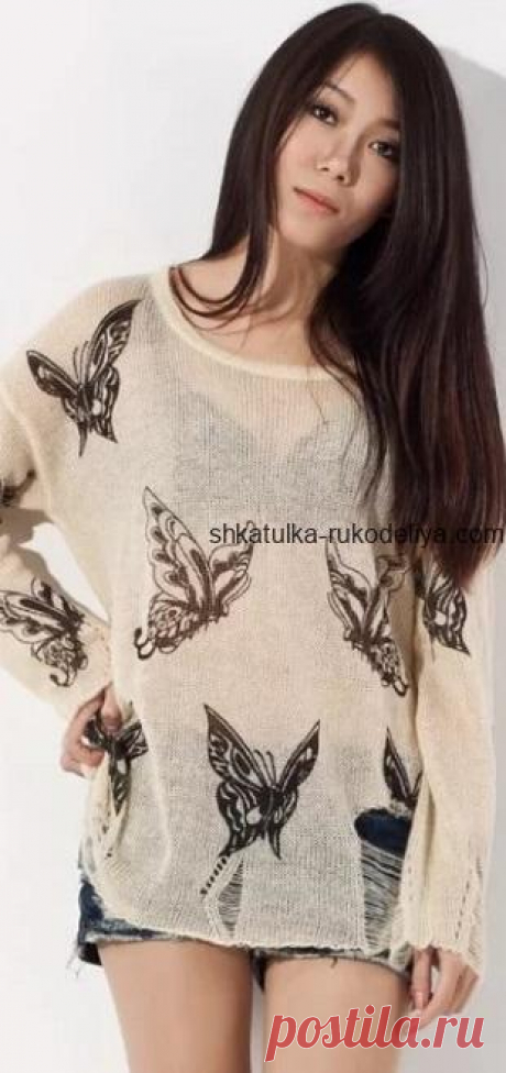 Летний пуловер с бабочками. Необычный пуловер спицами с узором | Шкатулка рукоделия. Сайт для рукодельниц.