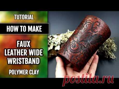 How to make: Faux Leather Wide Wristband totally from polymer clay Fimo! Crocodile Texture!