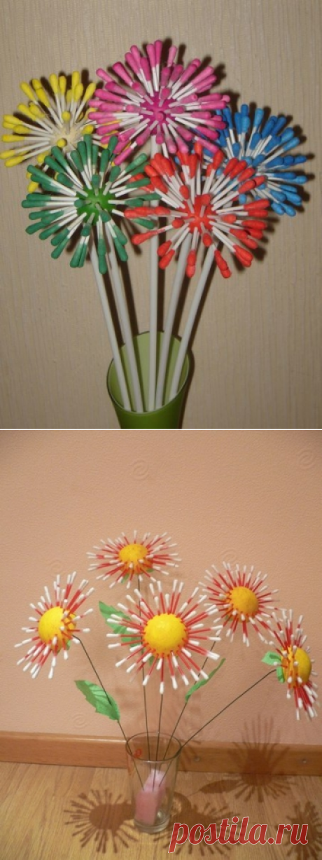 Очаровательные цветы из ватных палочек - Поделки с детьми | Деткиподелки