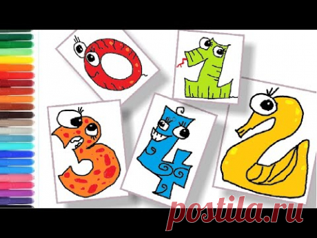 How to draw funny numbers 0-4 and count|Coloring Books & Art Colors for Kids|Mom draws