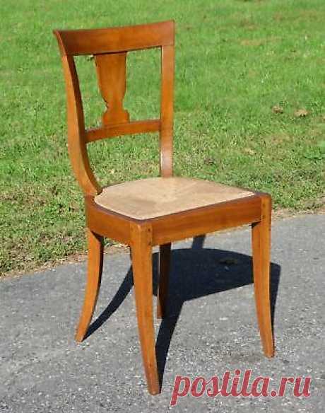 $355 Early Antique Urn Splat Back Klismos Chair Rope Seat c.1800's   | eBay Early Antique Klismos Chair features beautiful solid hardwood peg construction with curved backrest and tapering saber legs, Urn shaped Splat back, and rope seat c. 1800's. Old professional repair & a couple missing strands to rope seat.