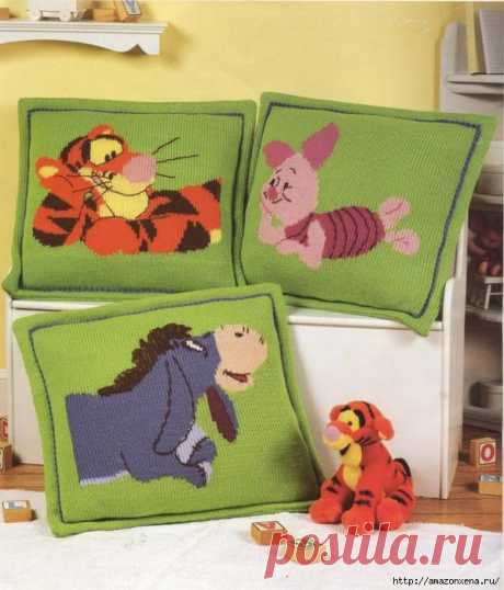 Детские вязаные подушки с героями мультфильмов