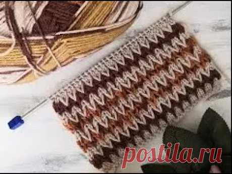 Узор спицами  двухцветные зигзаги  для вязания свитера, кардигана, шапки