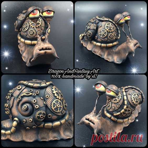 Handmade polymer clay Fimo art artwork artist fantasy steampunk snail gothic witch Gery