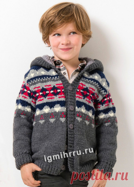 ДЛЯ МАЛЬЧИКА 6-16 ЛЕТ. ЖАКЕТ С ЖАККАРДОВЫМИ УЗОРАМИ. Вязание спицами для детей