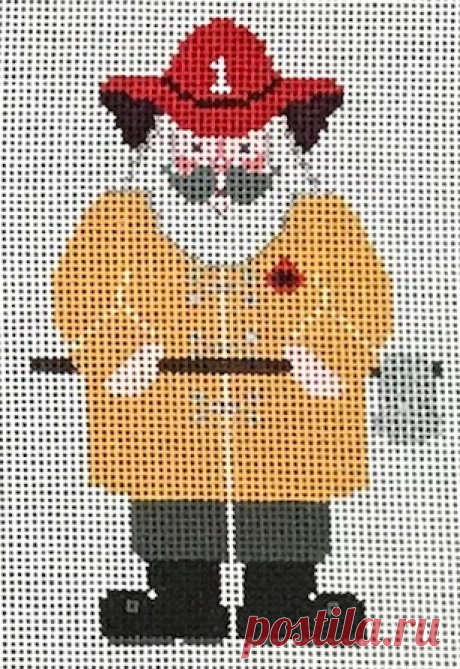 Designs by Petei - Fire Chief Santa - Needle Nook Fire Chief Santa (PT-734) is a Christmas occupational themed needlepoint canvas by Designs by Petei available from the Needle Nook of LaJolla.
