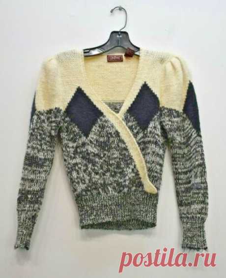 VTG 80s Ginenne Womens Black & White Diamond V Neck Wrap Knit Sweater S | eBay