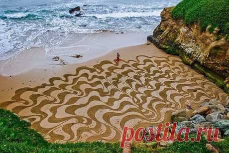 43-летний художник Андрес Амадор из Сан-Франциско рисует на пляжах во время отливов уже 10 лет. Вместо кистей у него -  грабли. / Speleologov.Net - мир кейвинга