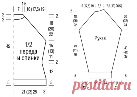 ​Сиреневый свитер с рукавом реглан - схема вязания спицами с описанием на Verena.ru