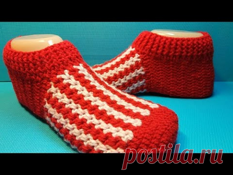 #738 Нарядные тапочки крючком/ подробный мастер класс