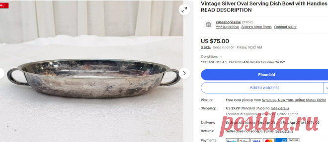 Vintage Silver Oval Serving Dish Bowl with Handles READ DESCRIPTION | eBay