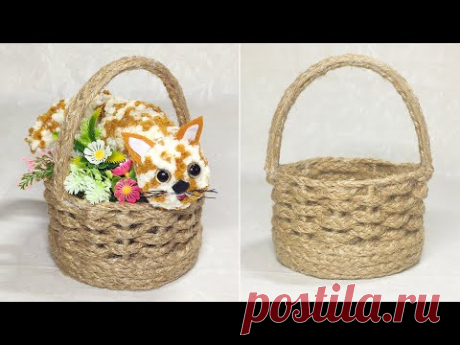 DIY jute crafts. Делаем корзинку из джута. Смотрите как это легко! - YouTube