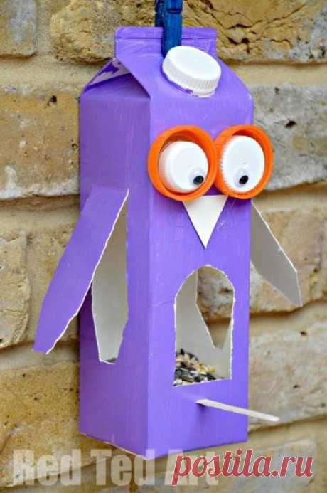 Juice Carton Crafts: Owl Bird Feeder