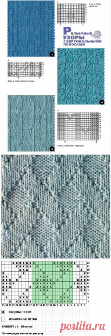 Впечатляющие узоры из лицевых и изнаночных петель