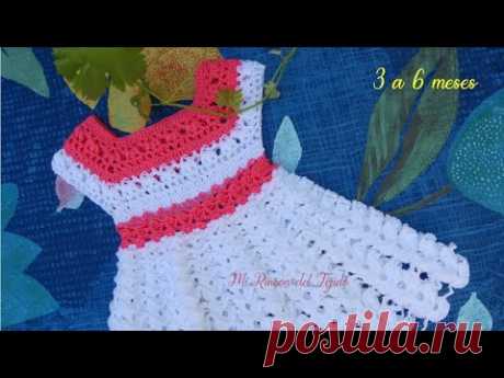 Vestido Bebe a Crochet Blanco y Rojo Sandía 3 a 6 meses Tutorial Paso a Paso. Parte 1 de 2.