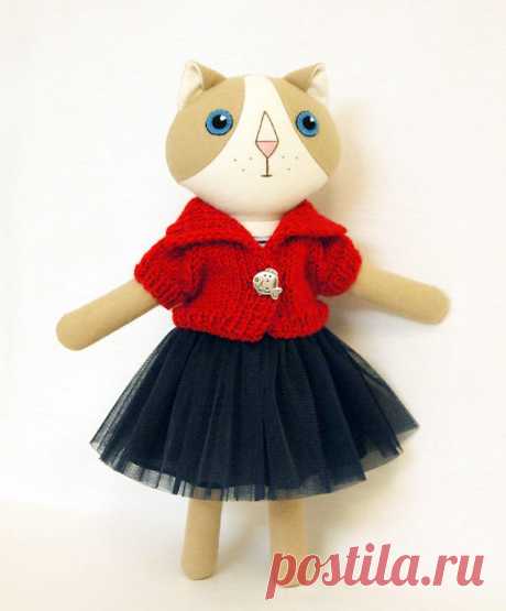 Beige Cat Girl Plush stuffed animal doll Pet wool embroidered