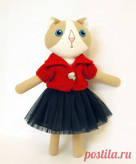 Beige Cat Girl Plush stuffed animal doll Pet wool embroidered