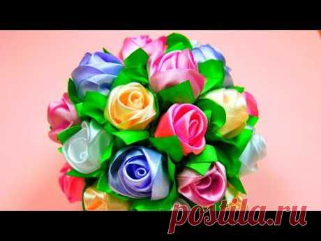 Мастер-класс: Бутоны Роз в Букет-Шар. / Ribbon Rose, Bouquet-Ball / ✿ NataliDoma