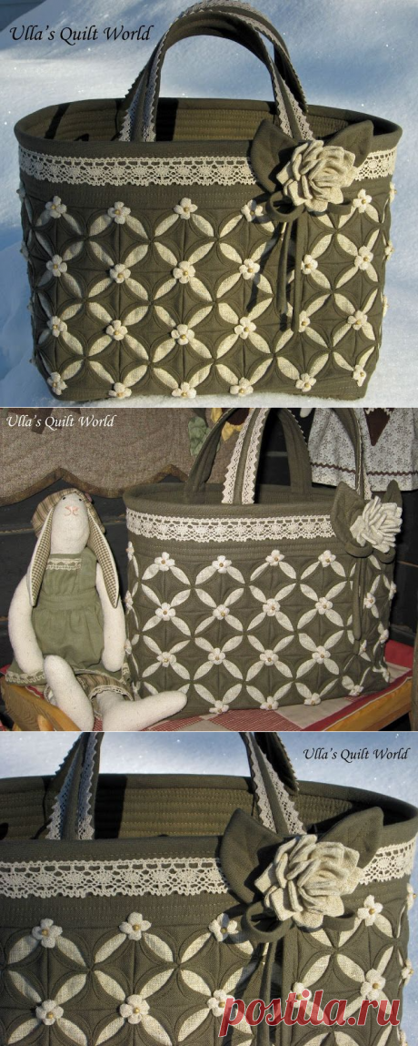 Ulla's Quilt World: Cathedral window quilt bag, flower pattern
