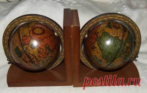 Pair 1960s Wood BOOKENDS Old World Rotating Globe Map Made in Italy | eBay