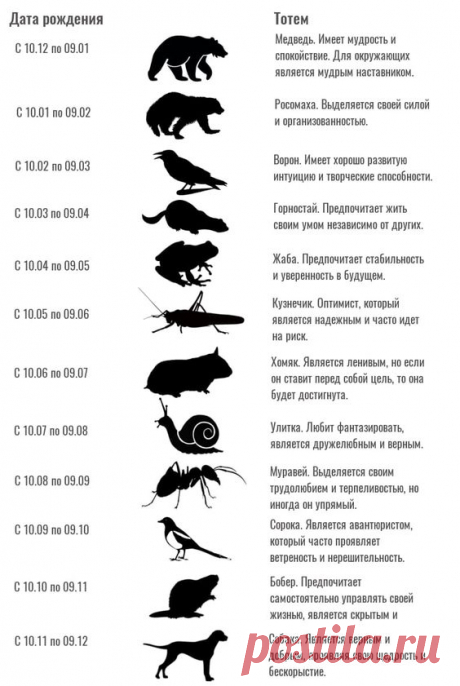 ТВОЙ ТОТЕМ ПО ДАТАМ РОЖДЕНИЯ