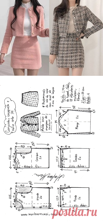 Conjunto de casaqueto cropped com mini saia - Marlene Mukai
