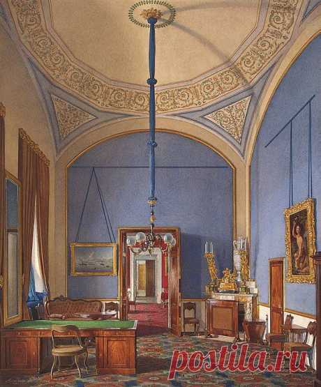 Interiors of the Winter Palace. The Second Reserved Apartment. The Small Study - Edward Petrovich Hau - Drawings, Prints and Painting from Hermitage Museum | brunhild110 приколол(а) это к доске Interior painting