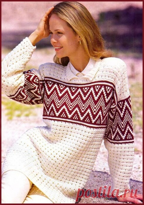 Пуловер с жаккардовой полосой - Вязание спицами для женщин - Каталог файлов - Вязание для детей