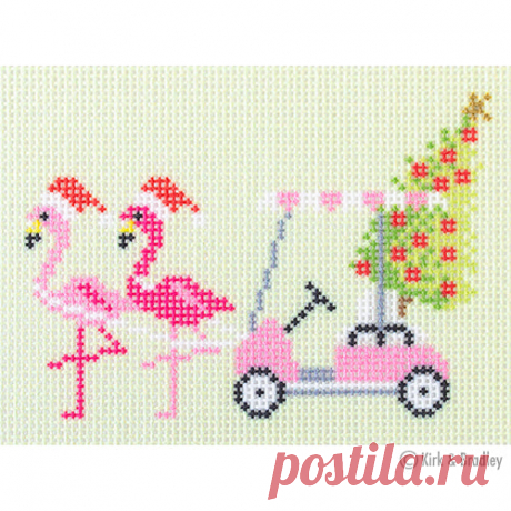 NTG KB109 - Palm Beach Christmas - Golf Cart with Flamingos Introducing Kirk &amp; Bradley's line of stitch printed canvases. This canvas was printed using state of the art printing technology. Palm Beach Christmas - Golf Cart with FlamingosStyle: NTG 109Size: 4" x 3"Mesh: 18