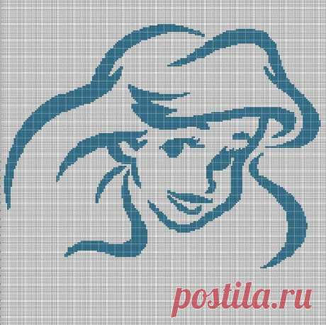 Схема вышивки крестом силуэта лица Ариэль в pdf