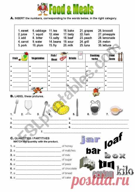 Food Vocabulary - ESL worksheet by atlantis1971 Vocabulary exercises about Food