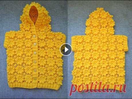 &quot;Детский жилет с капюшоном&quot; (Children's vest with hood) В видеоуроке показано, как связать детский жилет с капюшоном, который выполнен из пряжи &quot;Кроха&quot; (20% шерсть, 80 % акрил), крючком №2. Жилет ...